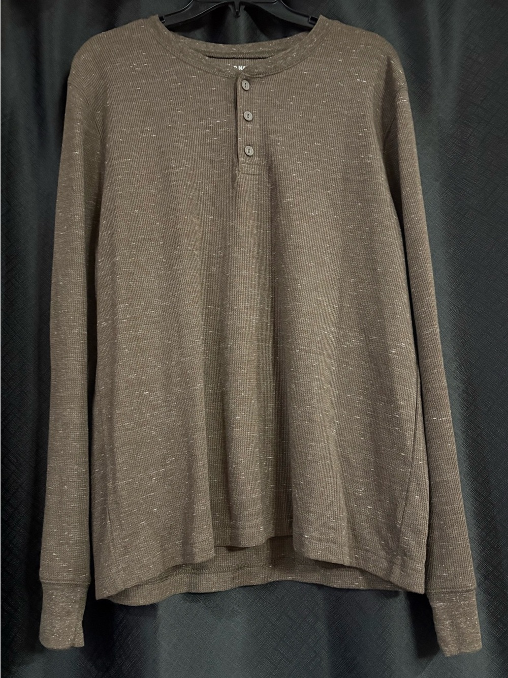 Old Navy Men's Brown Speckled Henley Long-Sleeve Shirt
